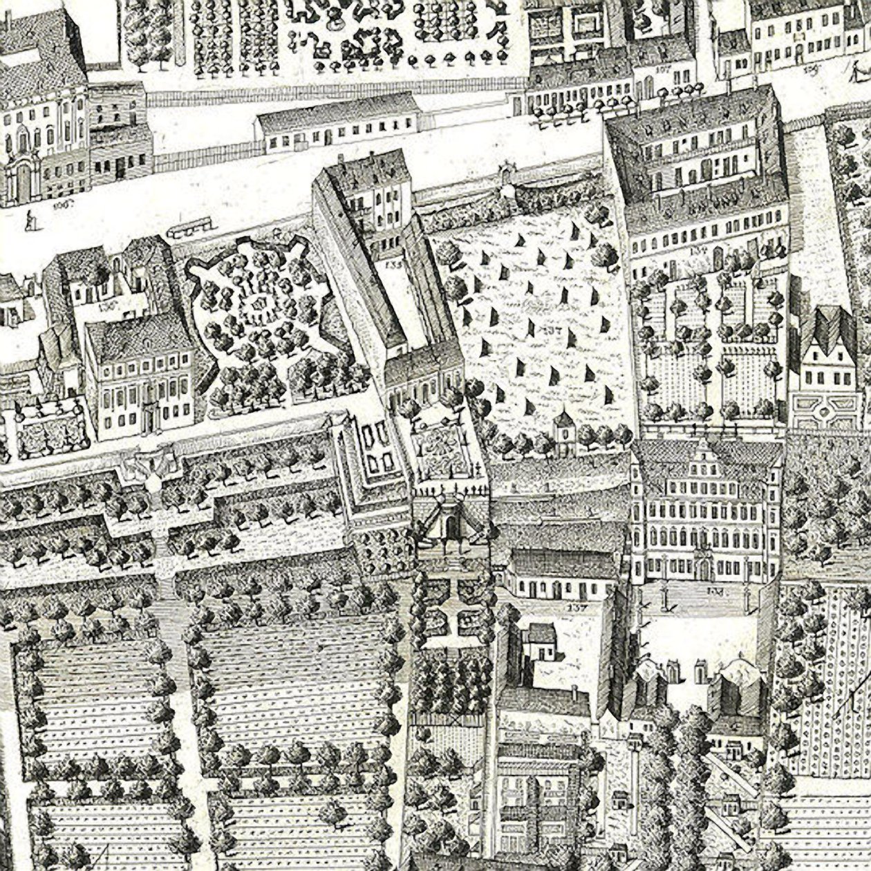 Detalje af et kort over Wien, der viser 135 Alsergrund, hvor Mozart og hans familie boede i 1788 (ætsning og gravering) af Joseph Daniel Huber