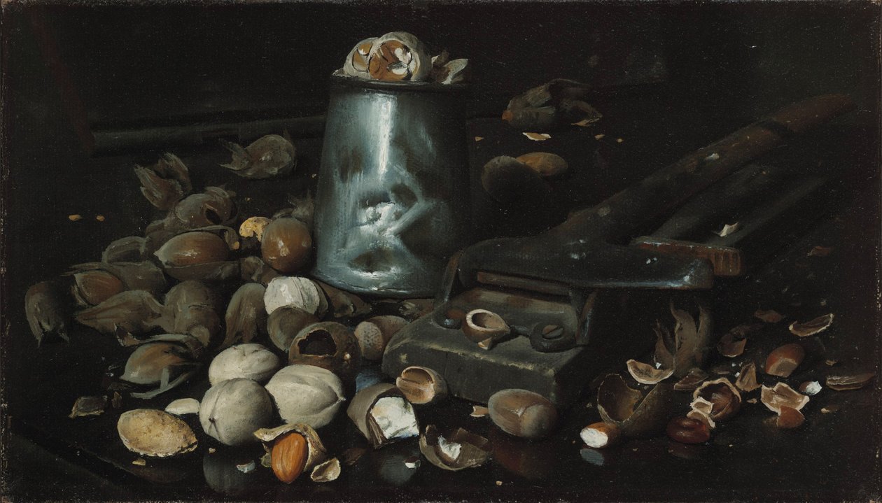 Stilleben med dåse og nødder, ca. 1886 af Joseph Decker