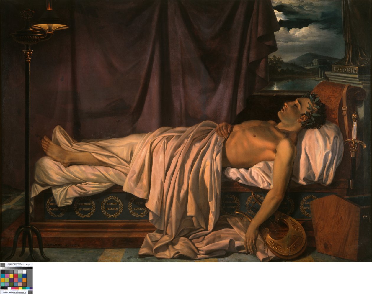Lord Byron på sit dødsleje, ca. 1826 (olie på lærred) af Joseph Denis Odevaere
