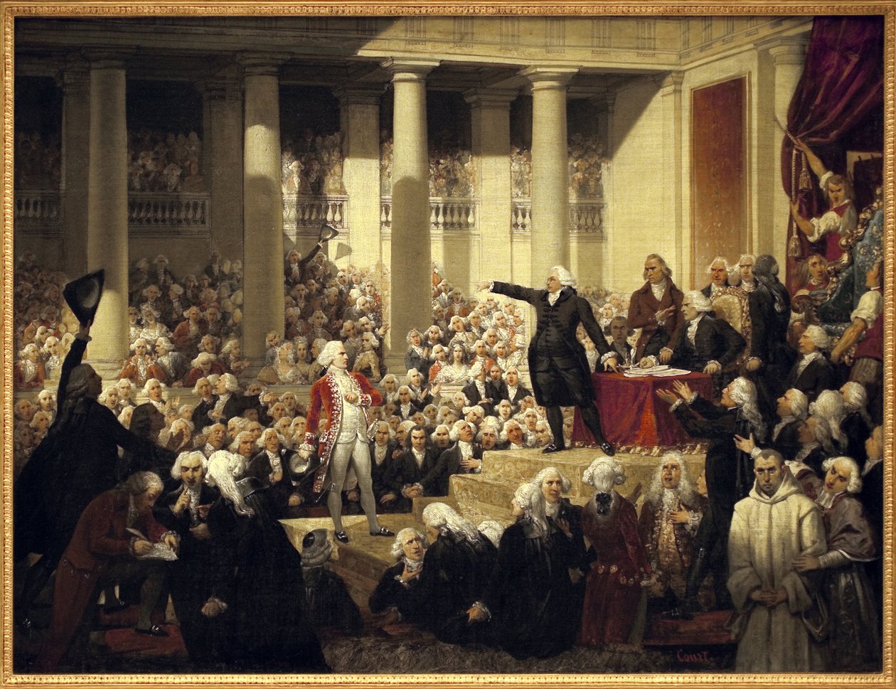 Fransk revolution: Honore Gabriel (Honore-Gabriel) Riqueti, greve af Mirabeau (1749-1791) før Monsieur de Henri Evrard (Henri-Evrard), markis af Dreux Breze (Dreux-Breze) (1762-1829) ved Deputeretforsamlingen , 23. juni af Joseph Desire Court
