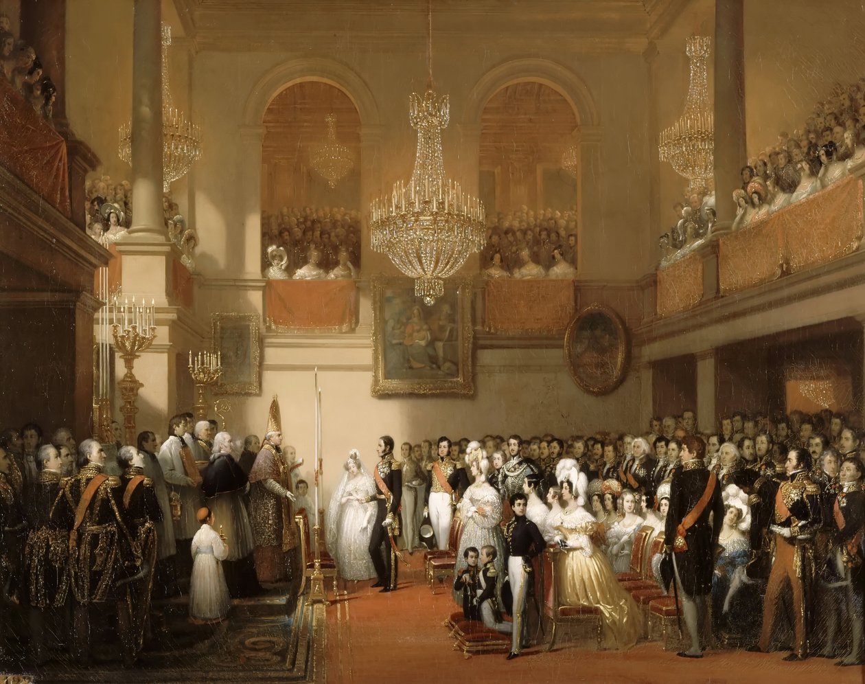 Ægteskab mellem Leopold I af belgierne og prinsesse Louise af Orléans på Château de Compiègne, Au af Joseph Desire Court