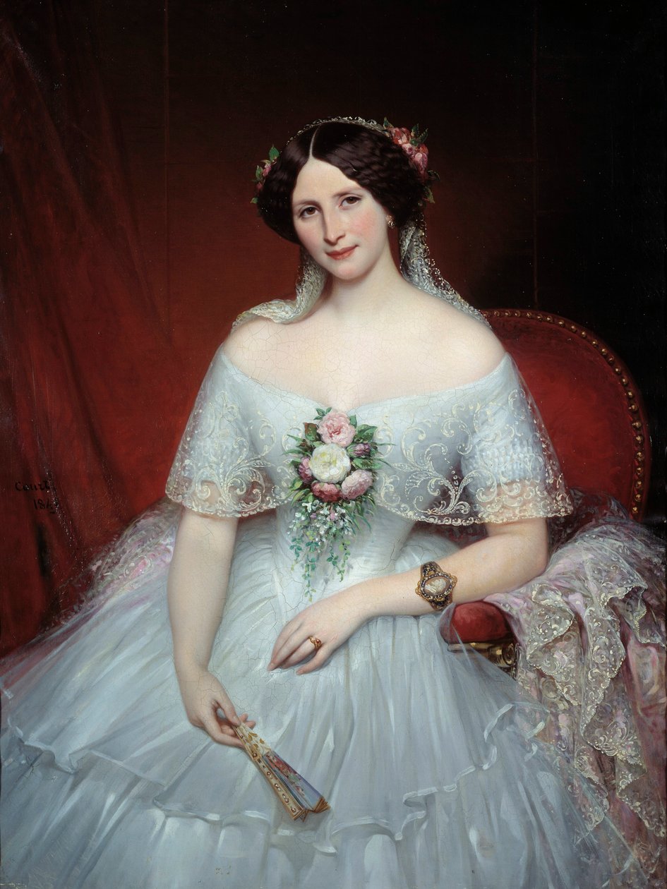 Portræt af Madame Pouchet Hun er hustru til lægen Archimede Pouchet, ven af Gustave Flaubert. Maleri af Joseph Court (1797-1865) 1849 søn. 0,97x1,3 m Rouen, musee des Beaux Arts - Portræt af Madame Pouchet, kone til lægen Archimede Pouchet af Joseph Desire Court