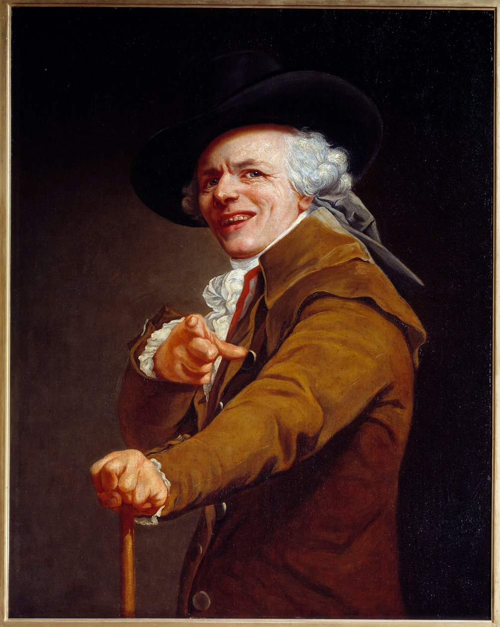 Selvportræt af kunstneren under en spottende træk Maleri af Joseph Ducreux (1735-1802) 1802 Søn. 0,91x0,72 m - Selvportræt af kunstneren med et hånende ansigt. Maleri af Joseph Ducreux (1735-1802) 1802. 0,91 x 0,72 m. Louvre-museet, Paris af Joseph Ducreux