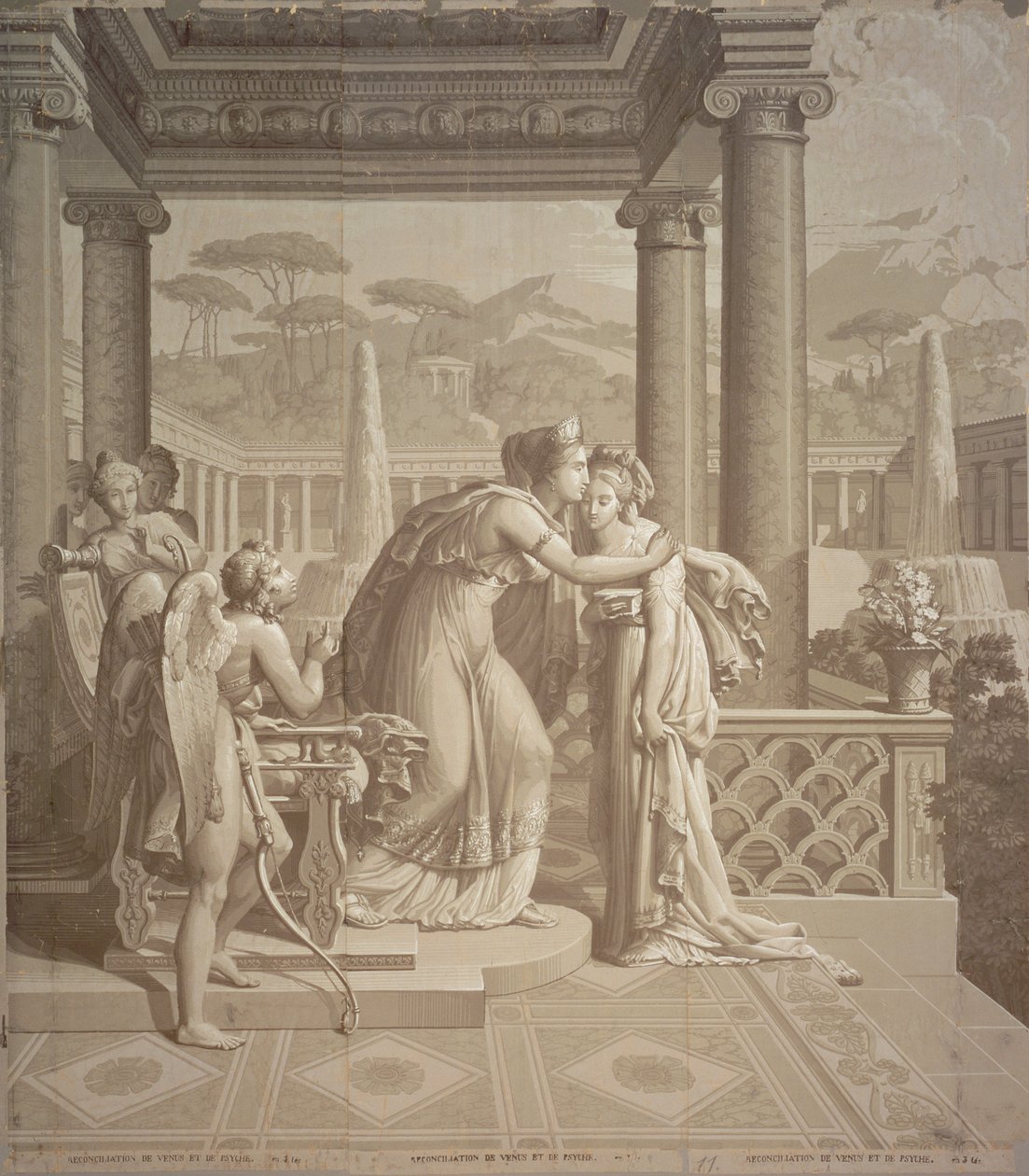 Tapetdesign med Amor og Psyke, 1815 af Joseph Dufour