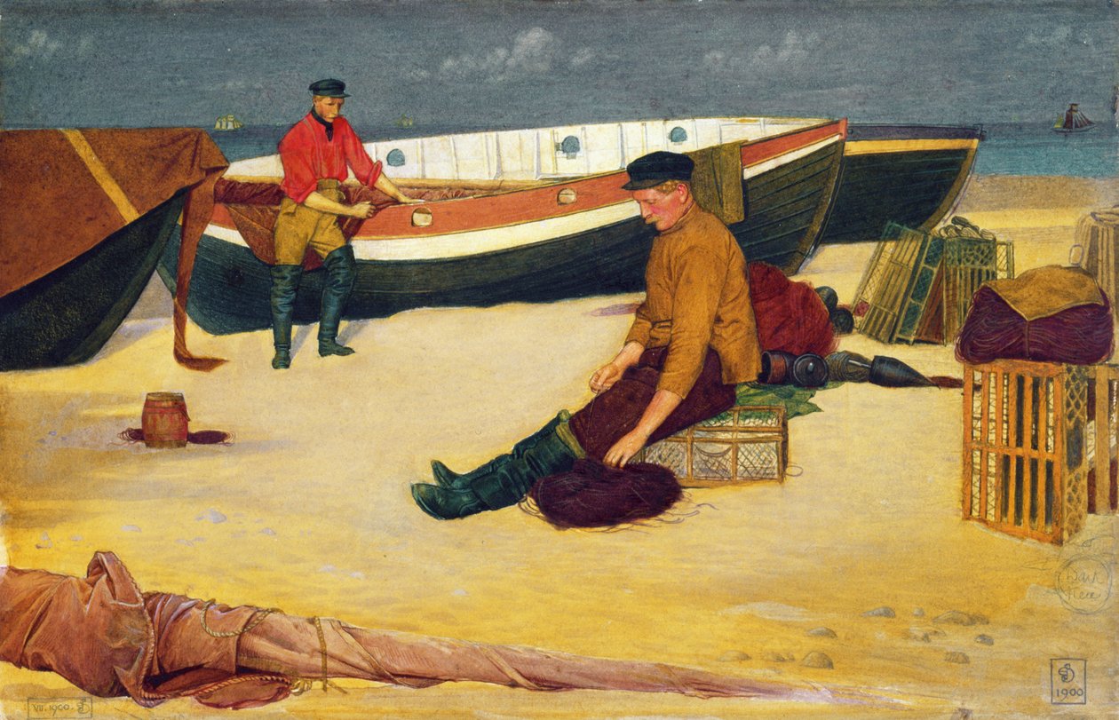 Cleaning the Lines, 1900 (wc på papir) af Joseph Edward Southall
