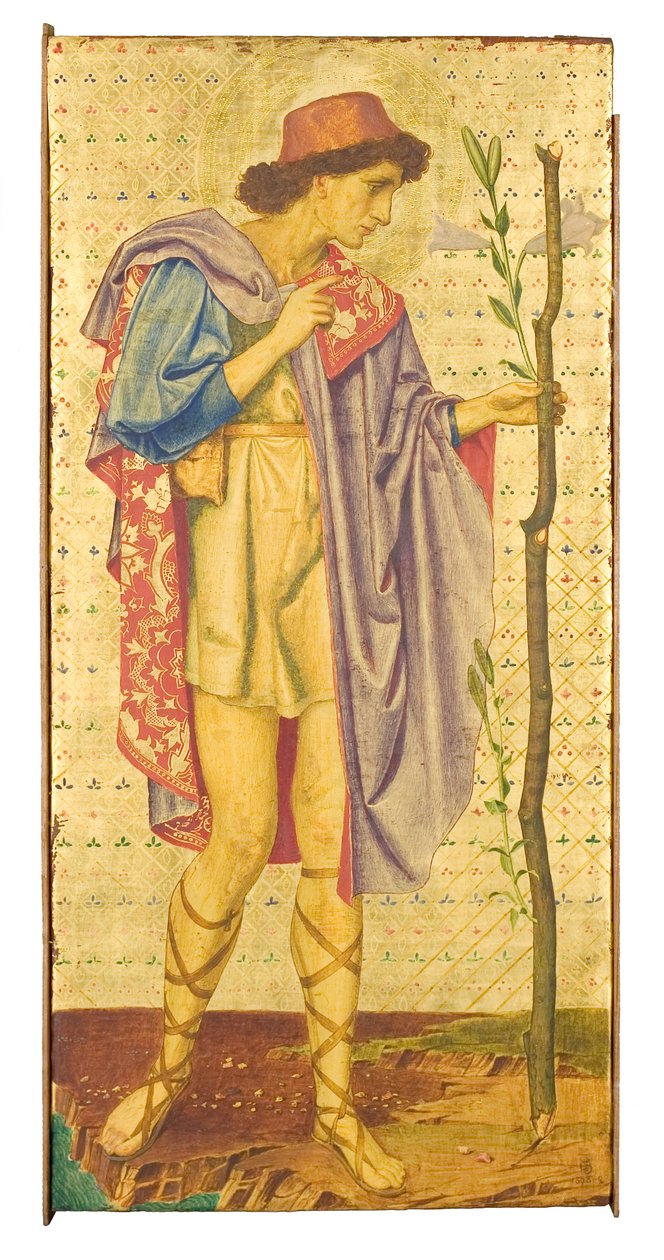 Crystofore, 1898-99 (blandet medier på bearbejdet bladguldpanel) (detalje af 342697) af Joseph Edward Southall