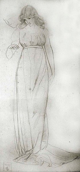 Figurstudie af en pige, der kigger ned af Joseph Edward Southall