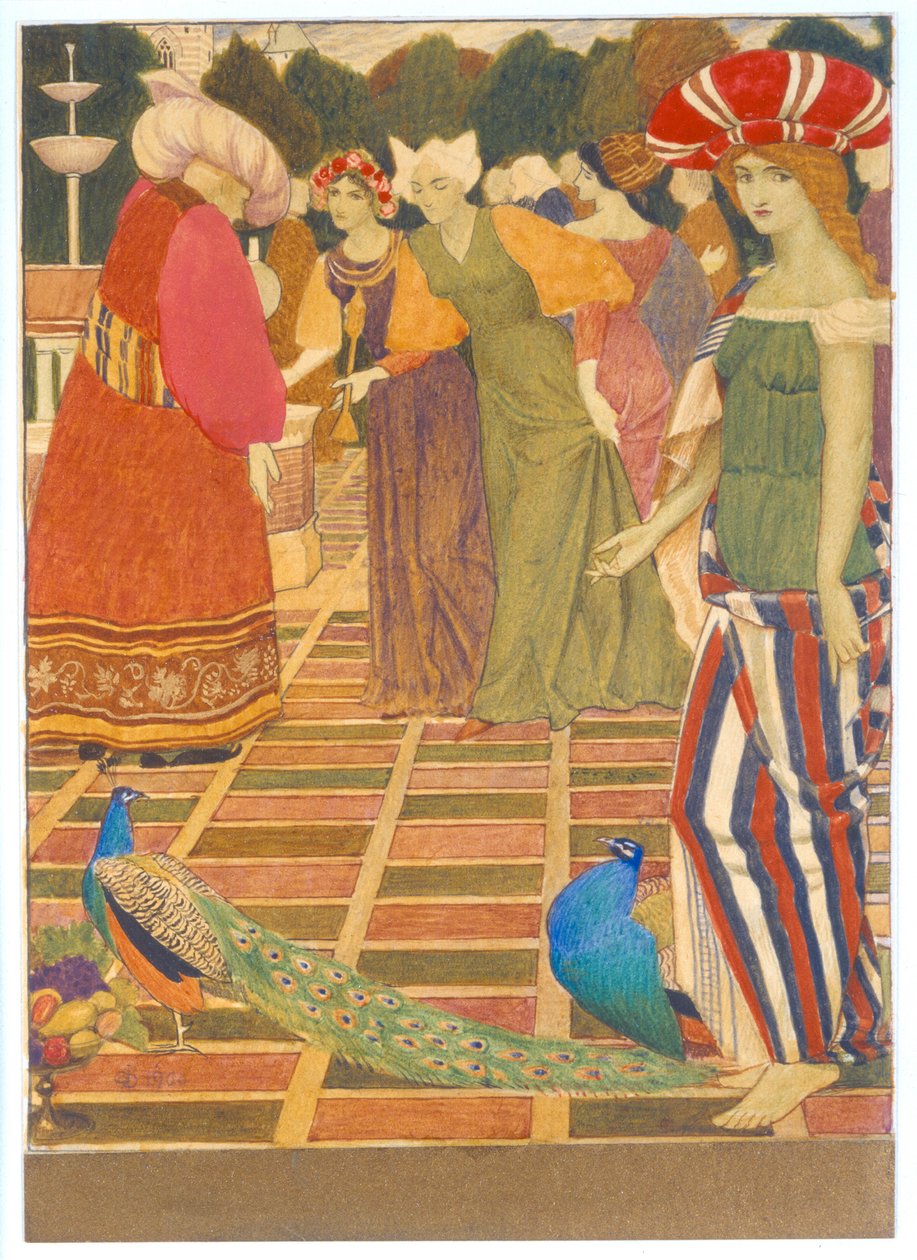 Nye lamper til gamle, 1900 (blæk, wc og guldmaling) af Joseph Edward Southall