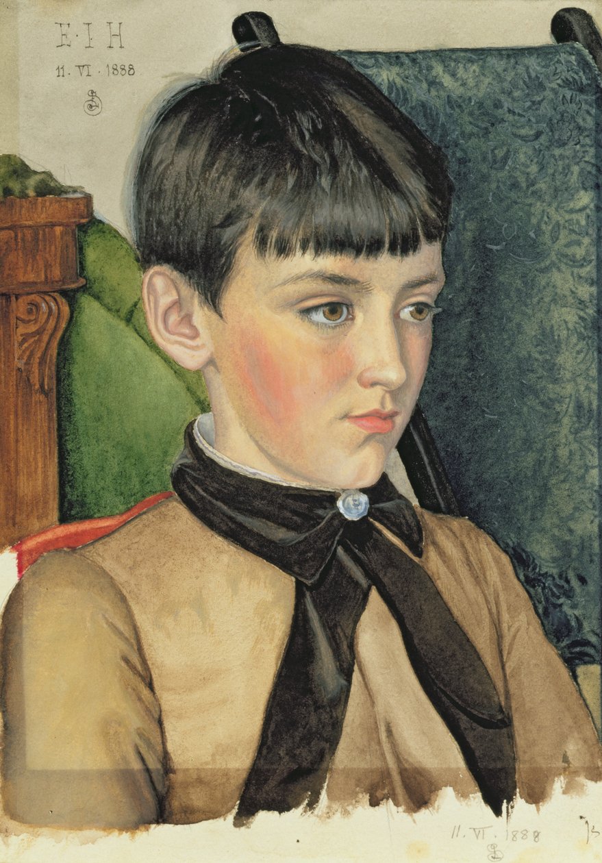 Portræt af Isabella Harlock, 1888 (wc & gouache på papir) af Joseph Edward Southall