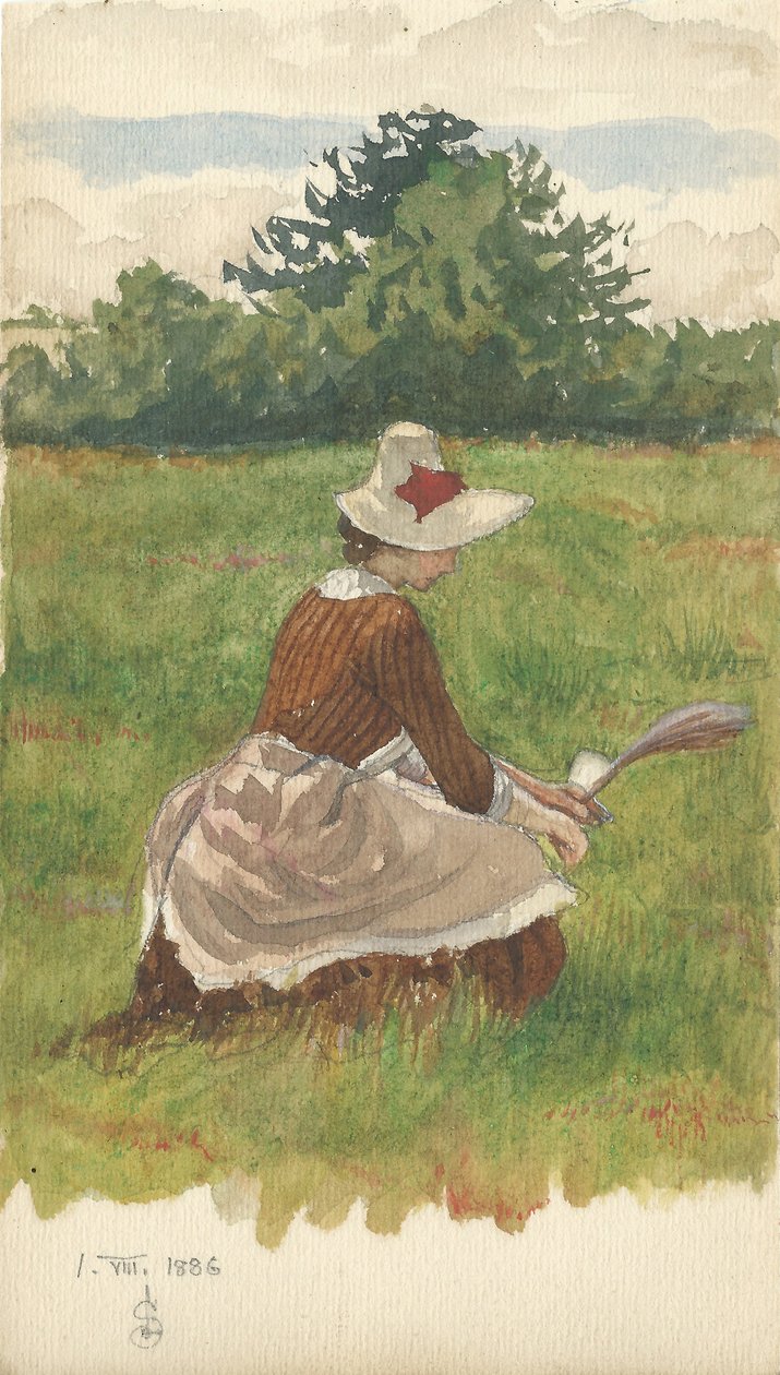 Kvinde samler strandgræs 1.VIII.1886, 1886 (blyant og wc på papir) af Joseph Edward Southall