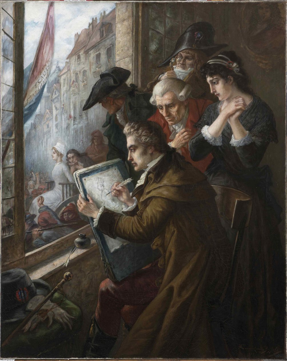 Maleren Jacques-Louis David, der tegner Marie-Antoinette, førte til hendes henrettelse, 1793, 1900. af Joseph Emanuel Van Den Bussche