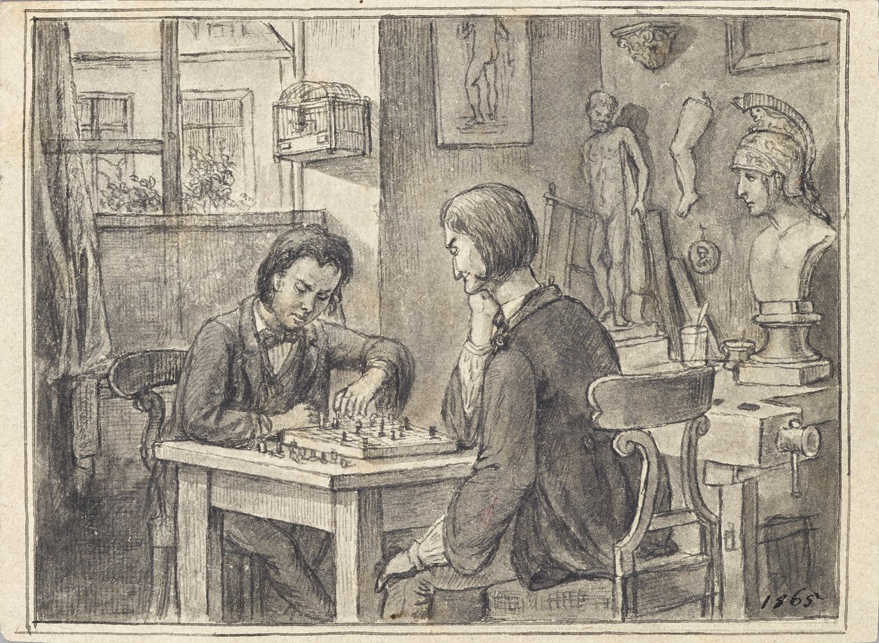 Skakspillerne i billedhuggerens atelier af Joseph Eugen Hörwarter