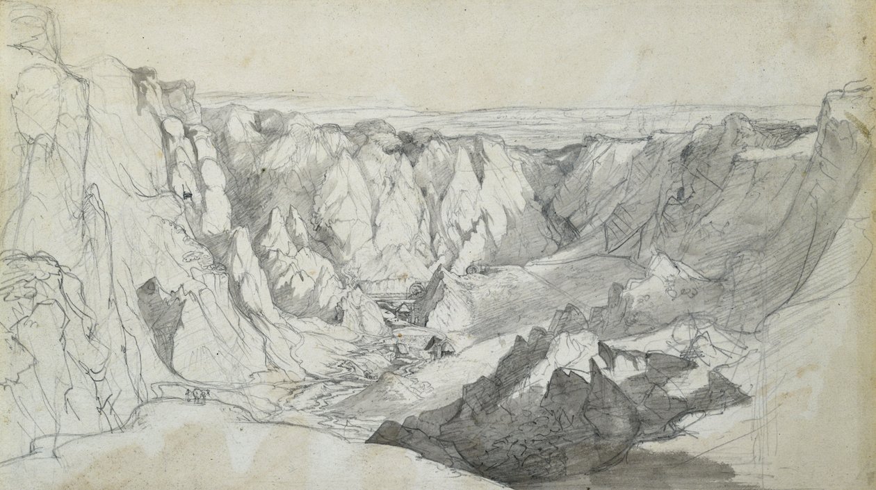 Carclase Tin Mine i Cornwall, ca. 1810 (blyant med vask på papir) af Joseph Farington