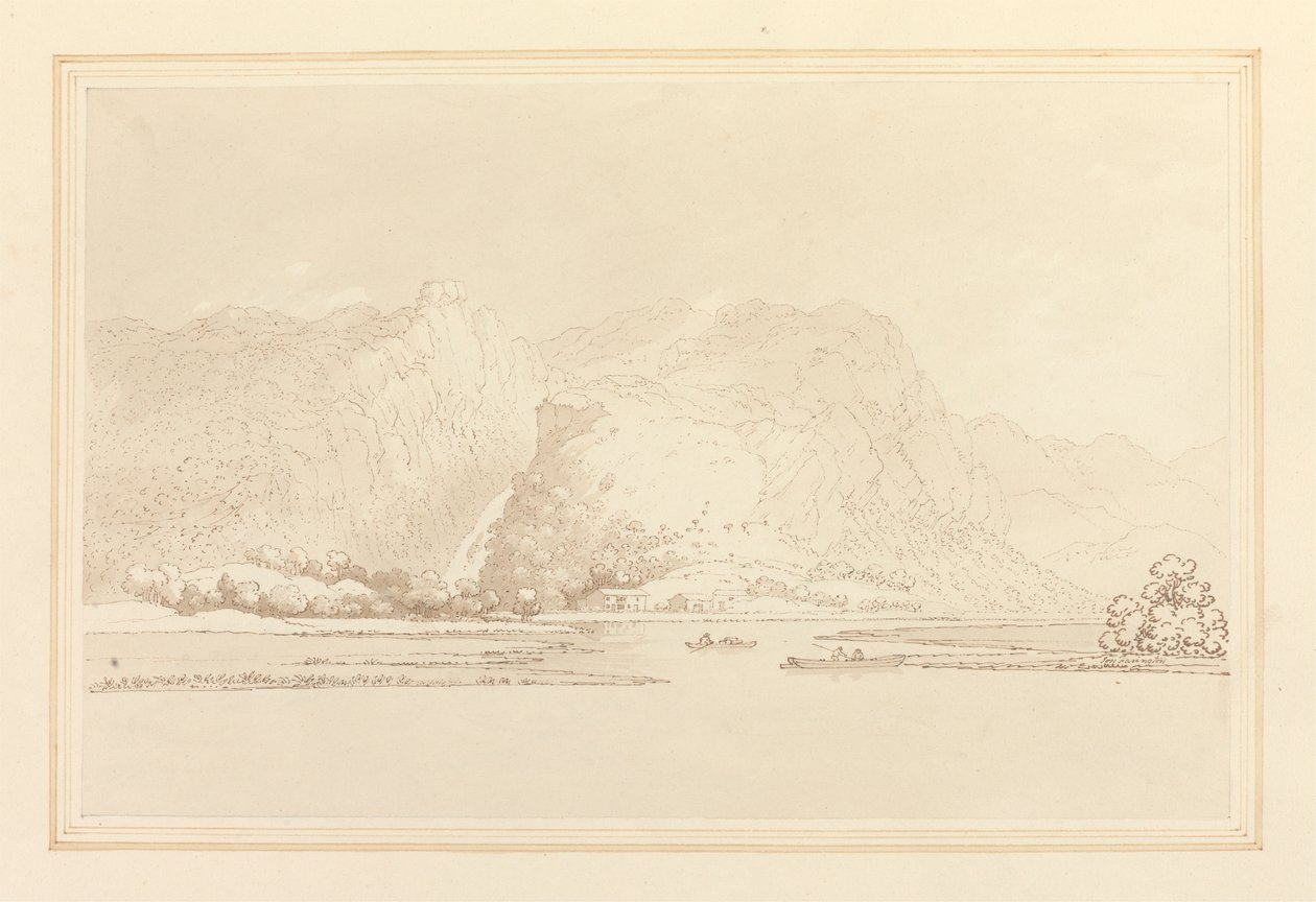 Lodore Cottage klipper og falder af Joseph Farington