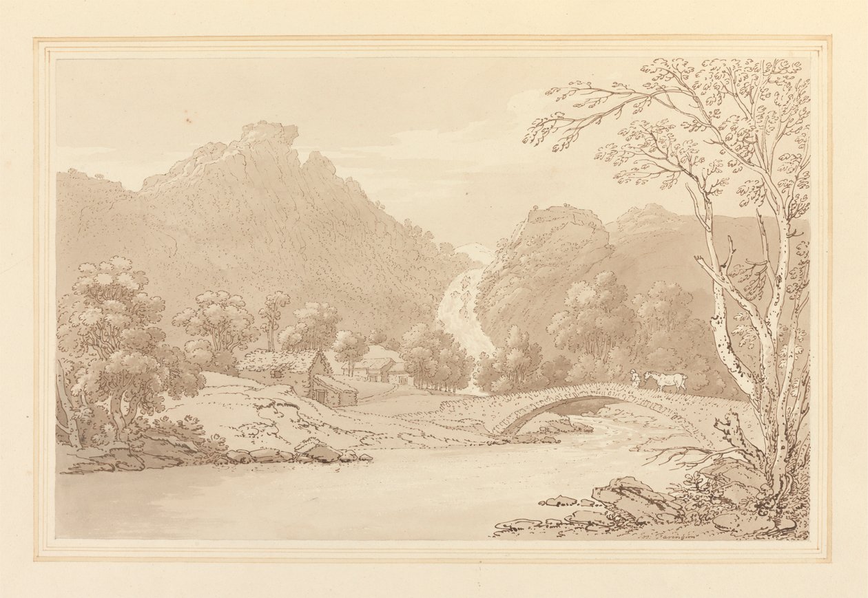 Lodore Rocks & fall forfra af Joseph Farington