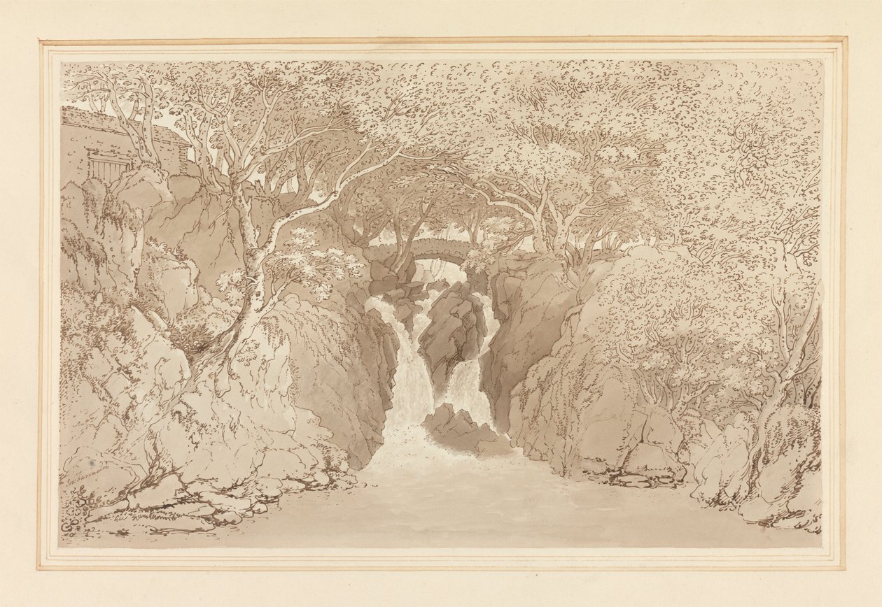 Nedre vandfald Rydal af Joseph Farington