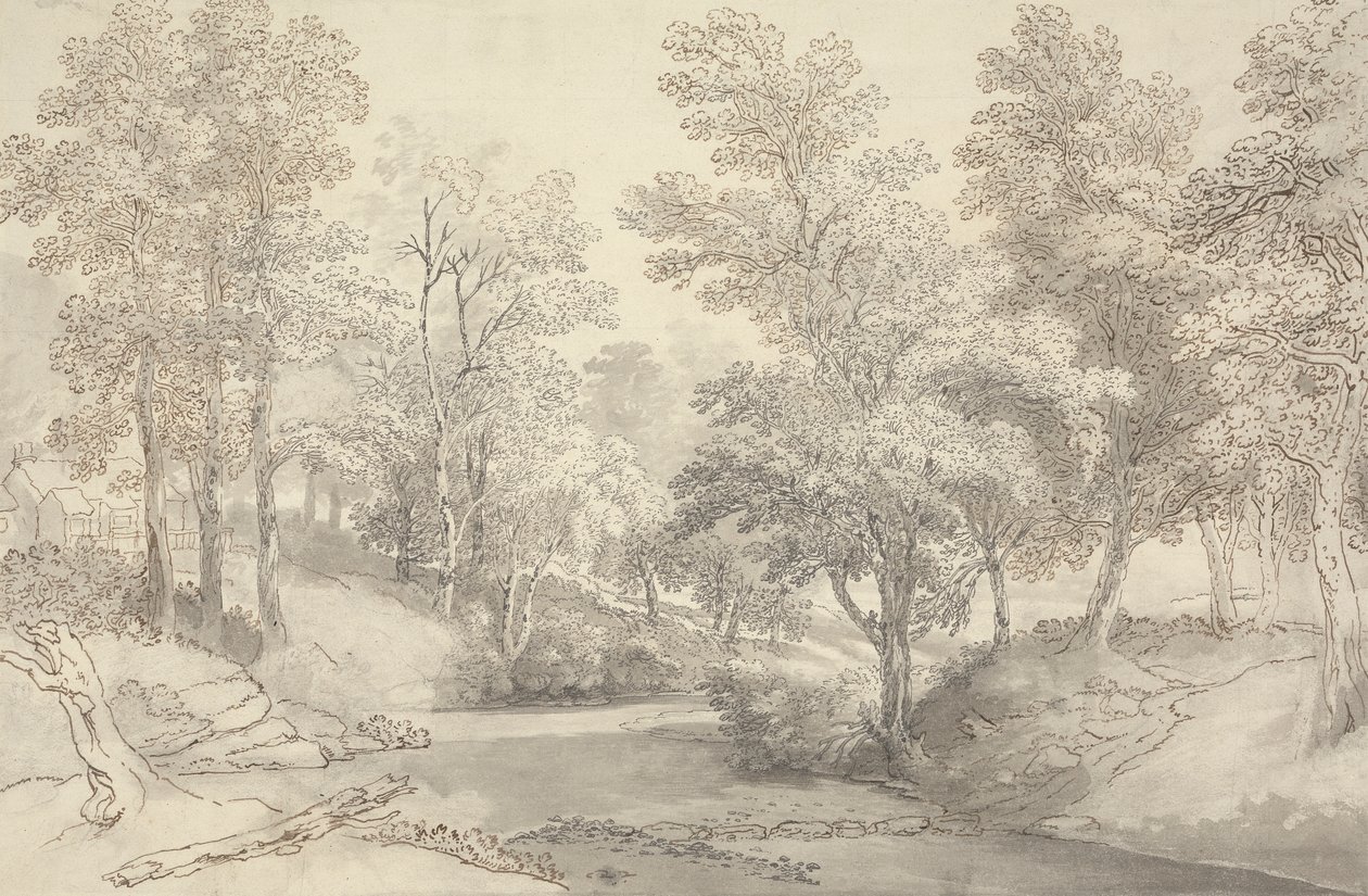 Trappesten ved floden Duddon, Lake District af Joseph Farington