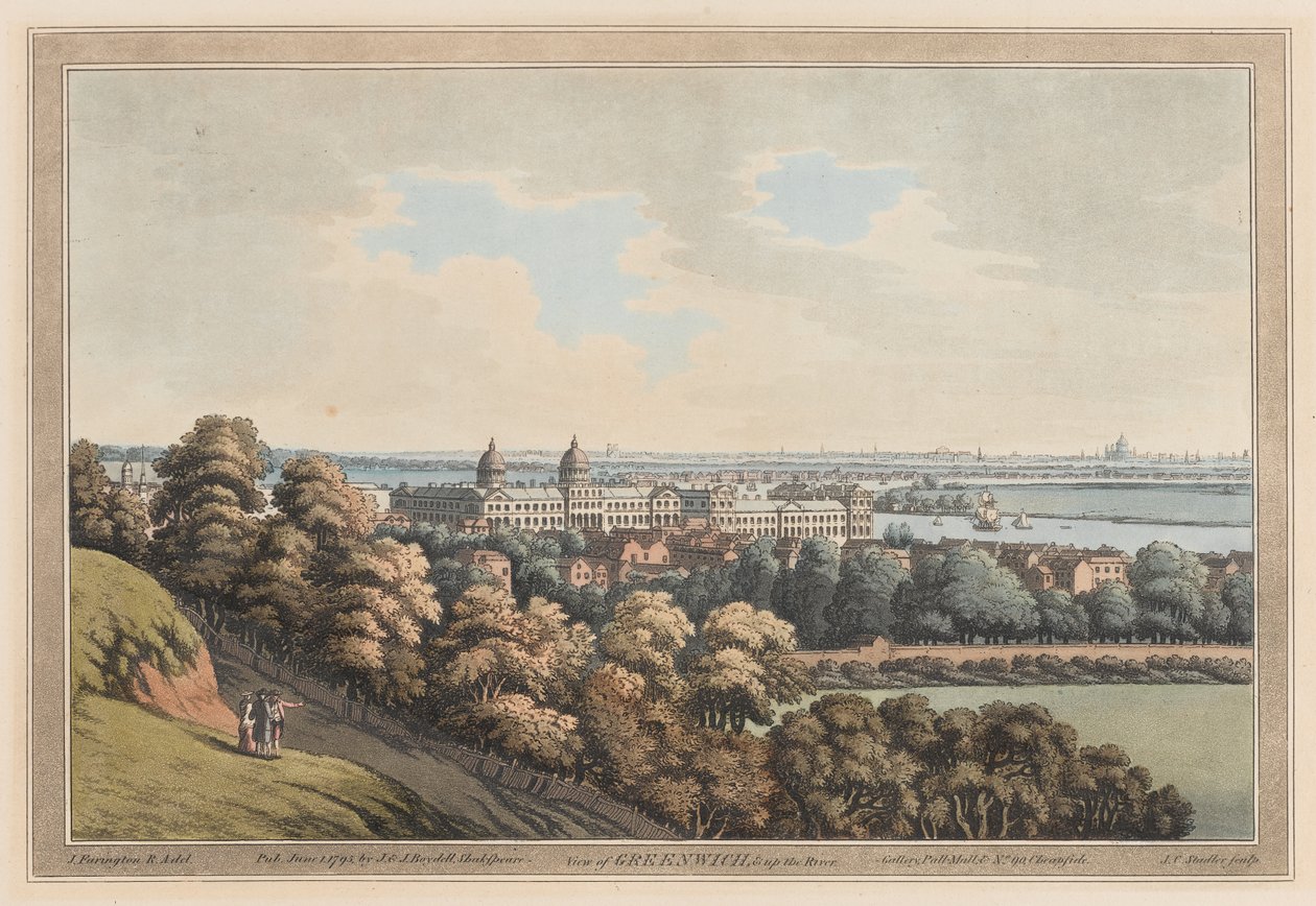 Udsigt over Greenwich og op ad floden af Joseph Farington