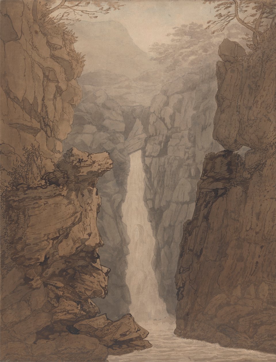 Vandfald i Lake District af Joseph Farington