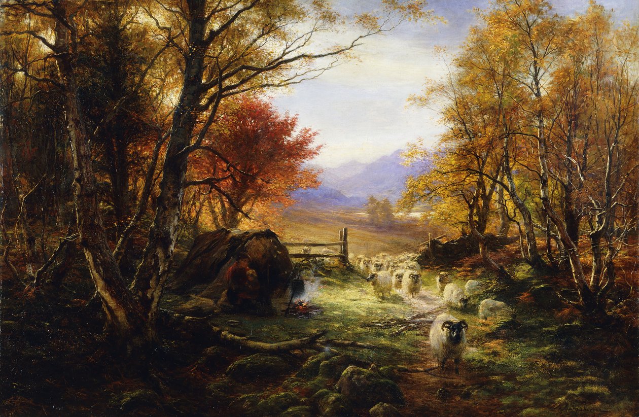 skiftende græsgange, aften, af Joseph Farquharson