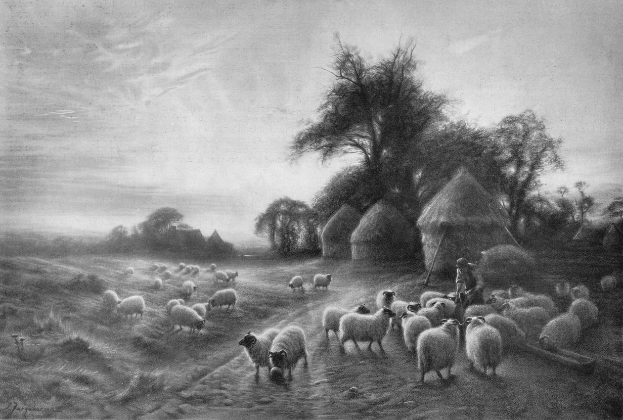 Fårefodring, c1890, 1911 af Joseph Farquharson