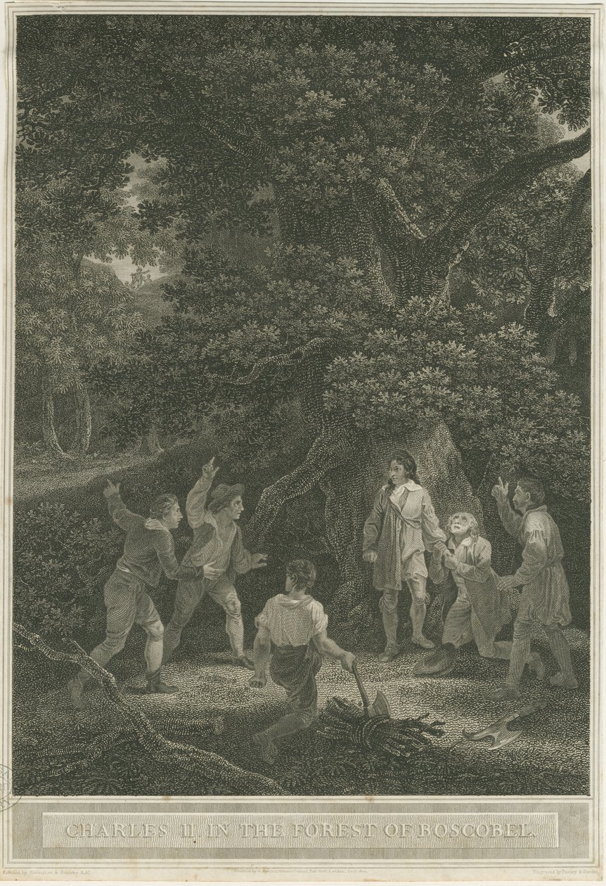 Boscobel - The Royal Oak: gravering, april 1800 af Joseph Farrington