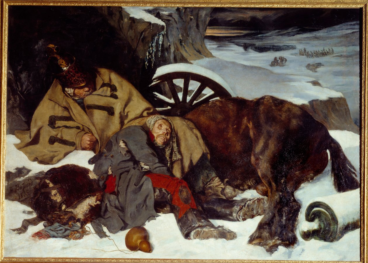 Afsnit af det russiske tilbagetog. Napoleonskrigen (1812). Maleri af Joseph Ferdinand Boissard De Boisdenier (1813-1866) af Joseph Fernand Boissard de Boisdenier