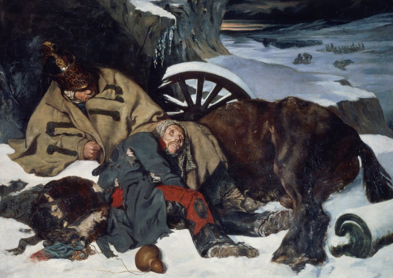 Scene fra tilbagetoget fra Rusland af Joseph Fernand Boissard de Boisdenier