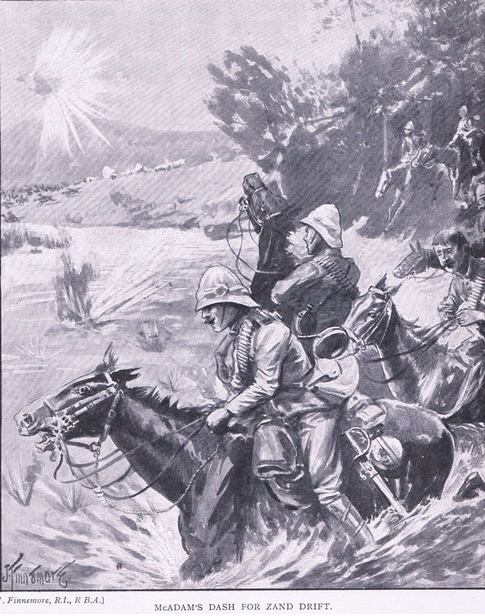 McAdams streg for Zand Drift, fra After Pretoria: The Guerilla War udgivet af Harmsworth Bros Limited, 1901 af Joseph Finnemore