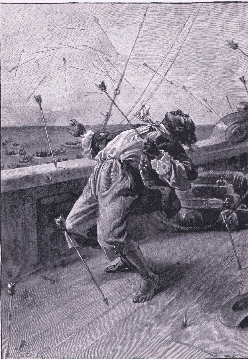 De lod deres pile flyve og dræbte stakkels fredag (litho) af Joseph Finnemore