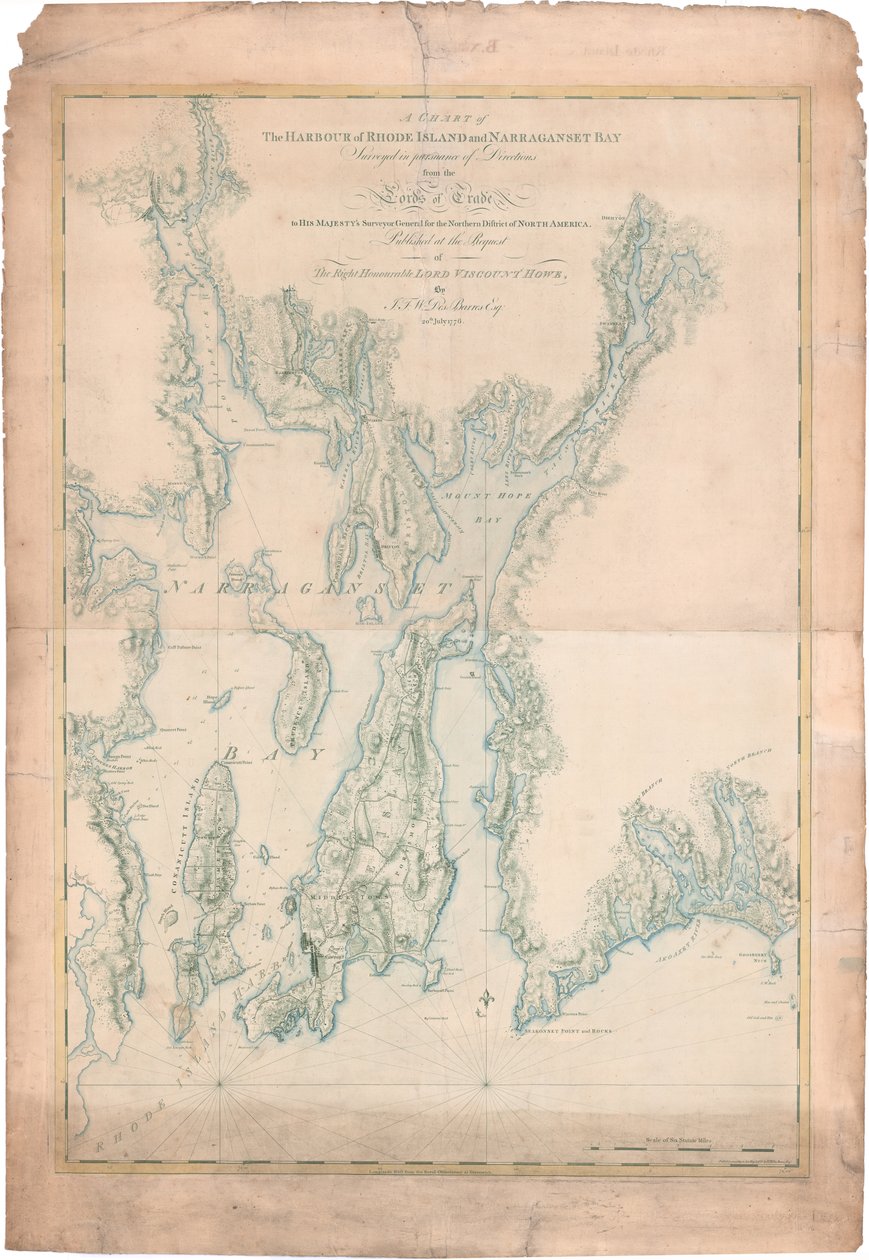 Et diagram over havnen på Rhode Island og Narragansett Bay af Joseph Frederick Wallet DesBarres