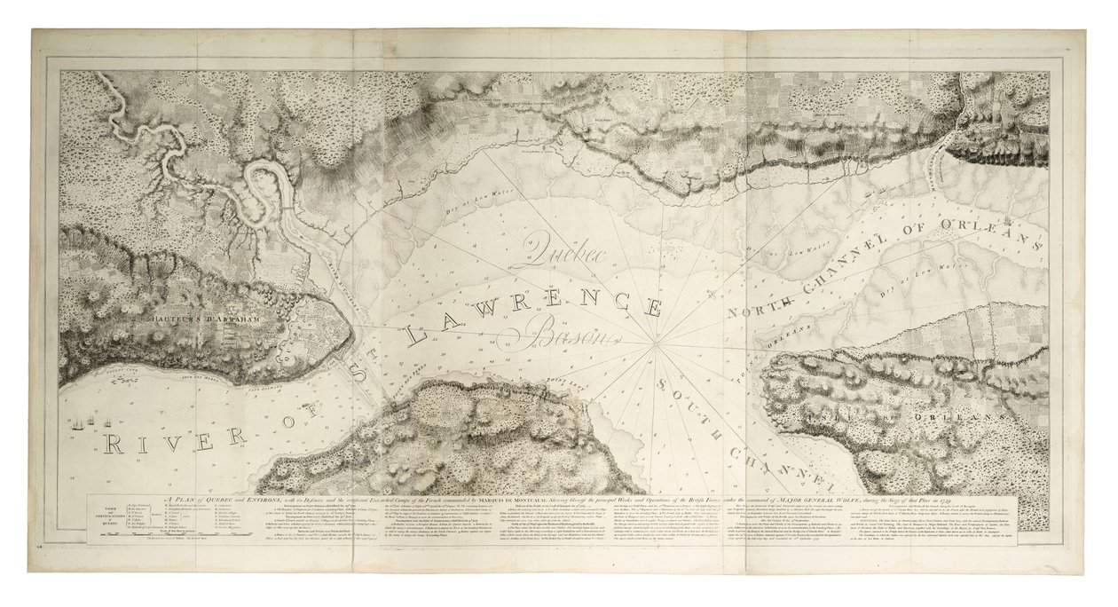 En plan over Quebec og omegn med dens forsvarsværker, ca. 1781 (koloreret stik) af Joseph Frederick Wallet DesBarres