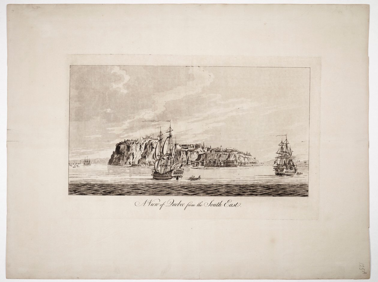 Udsigt over Quebec fra sydøst, ca. 1781 (koloreret stik) af Joseph Frederick Wallet DesBarres