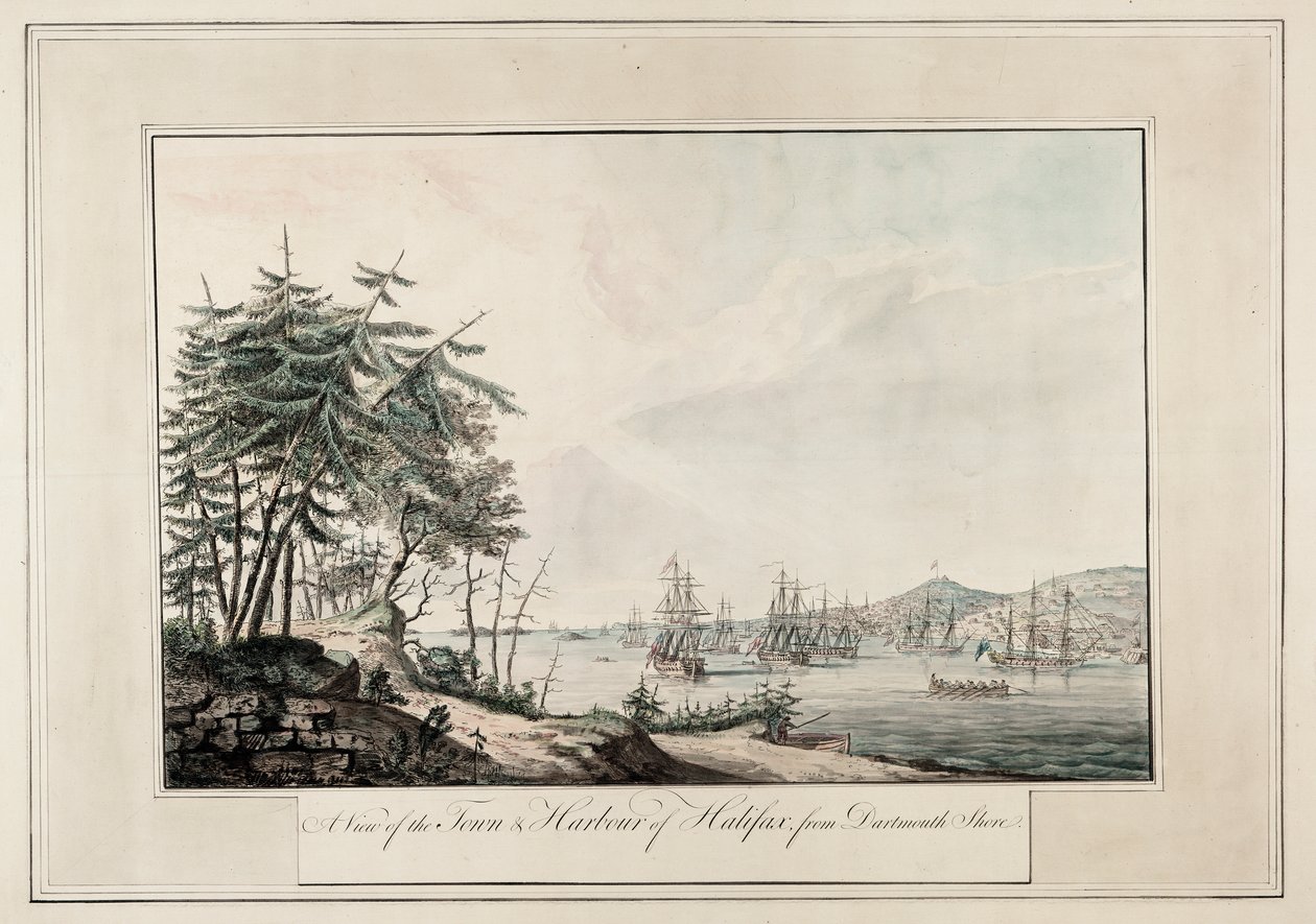 Udsigt over byen og havnen i Halifax fra Dartmouth shore, ca. 1777 (trykt) af Joseph Frederick Wallet DesBarres