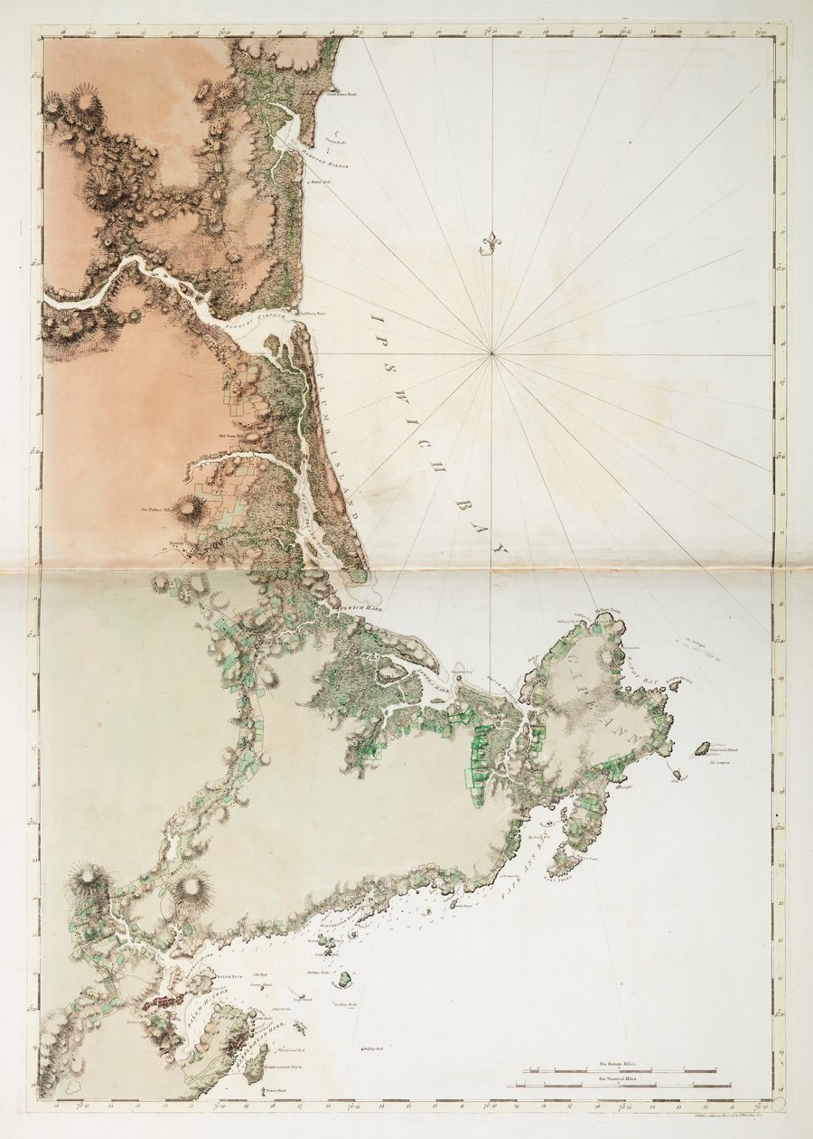Kort over Ipswich Bay og Cape Ann, Nordamerikas Atlanterhavskyst af Joseph Frederick Wallet DesBarres