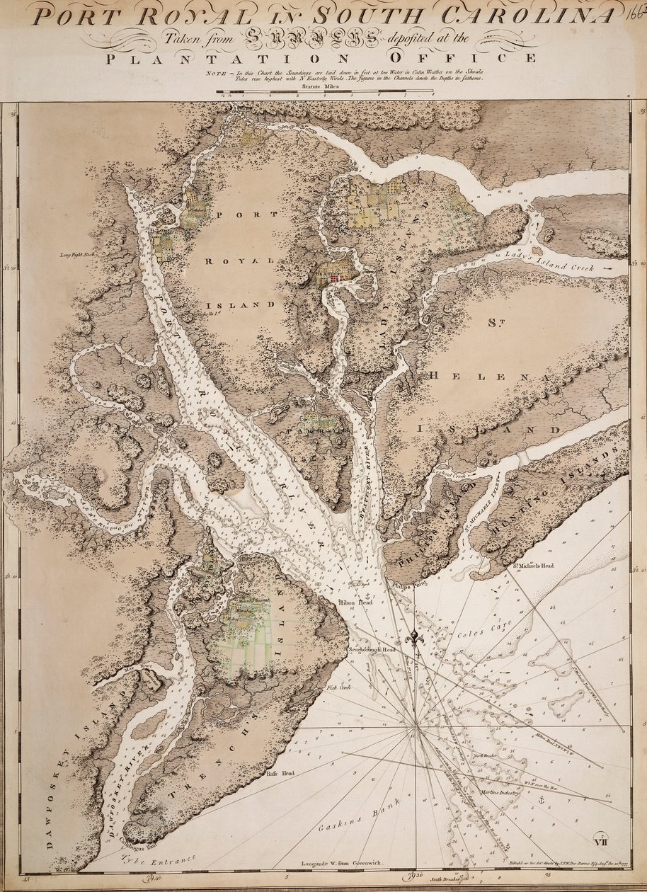 Kort over Port Royal i South Carolina, Amerikas Forenede Stater af Joseph Frederick Wallet DesBarres