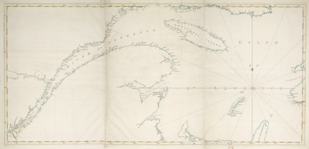 Kort over golfen og floden St Lawrence, ca. 1778 (tryk) af Joseph Frederick Wallet DesBarres