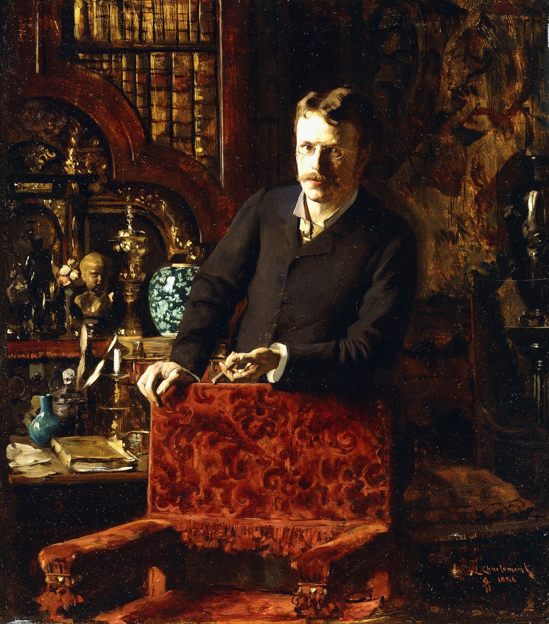 En gentleman i et interiør, 1881 af Joseph Gabriel Aubrun