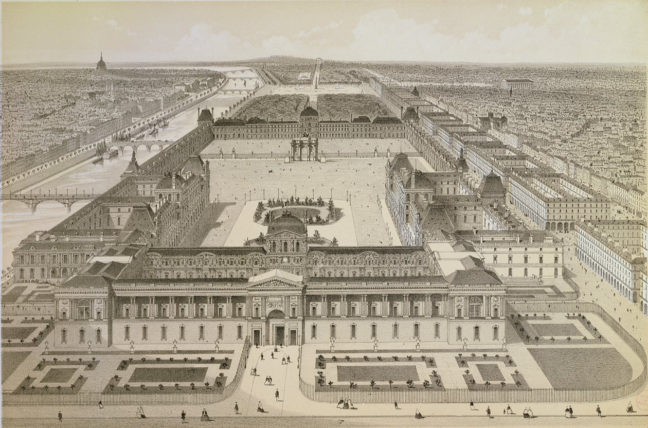 Udsigt over Louvre og Tuilerierne, ca. 1850 af Joseph Gabriel Aubrun