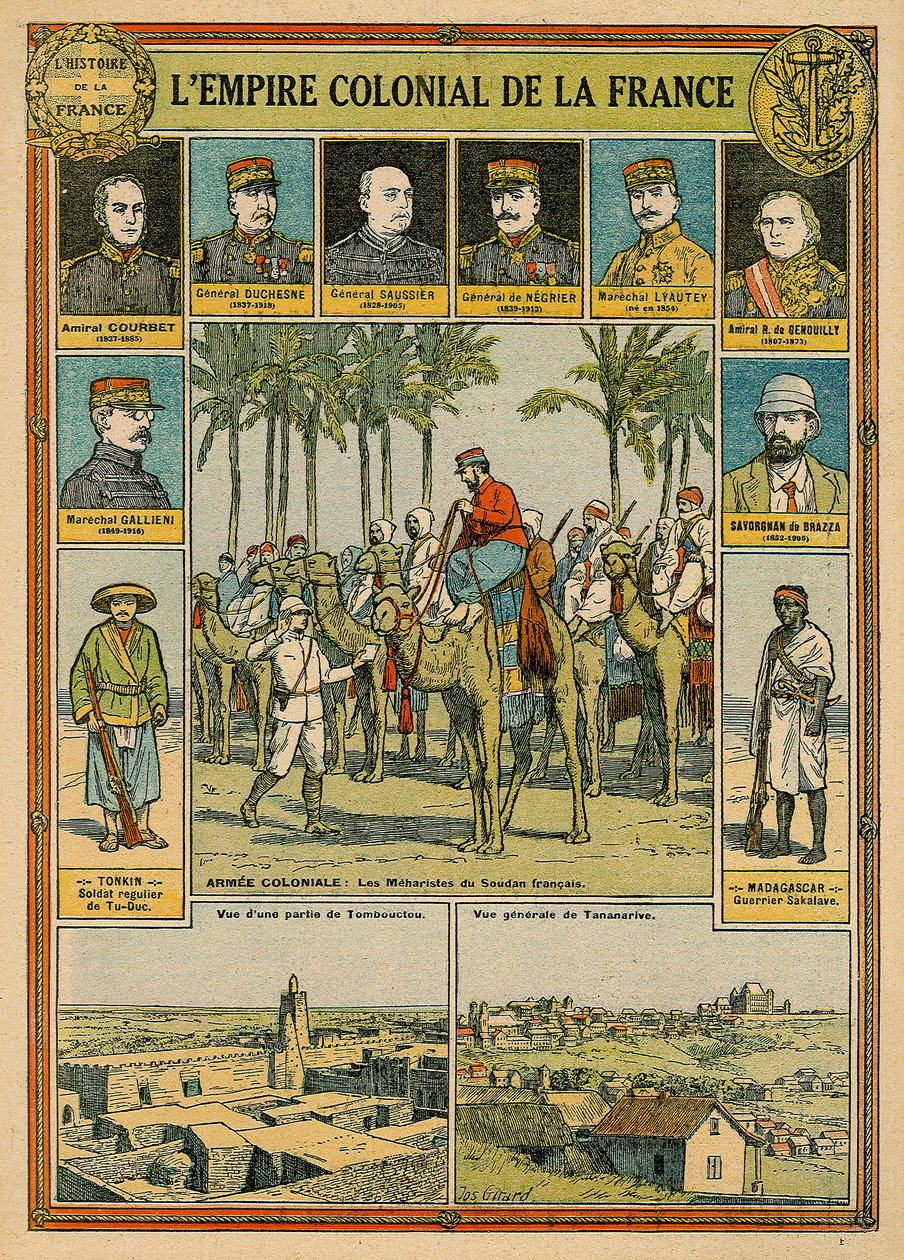 Det franske kolonirige, slutningen af det 19. - begyndelsen af det 20. århundrede (farve litho) af Joseph Girard