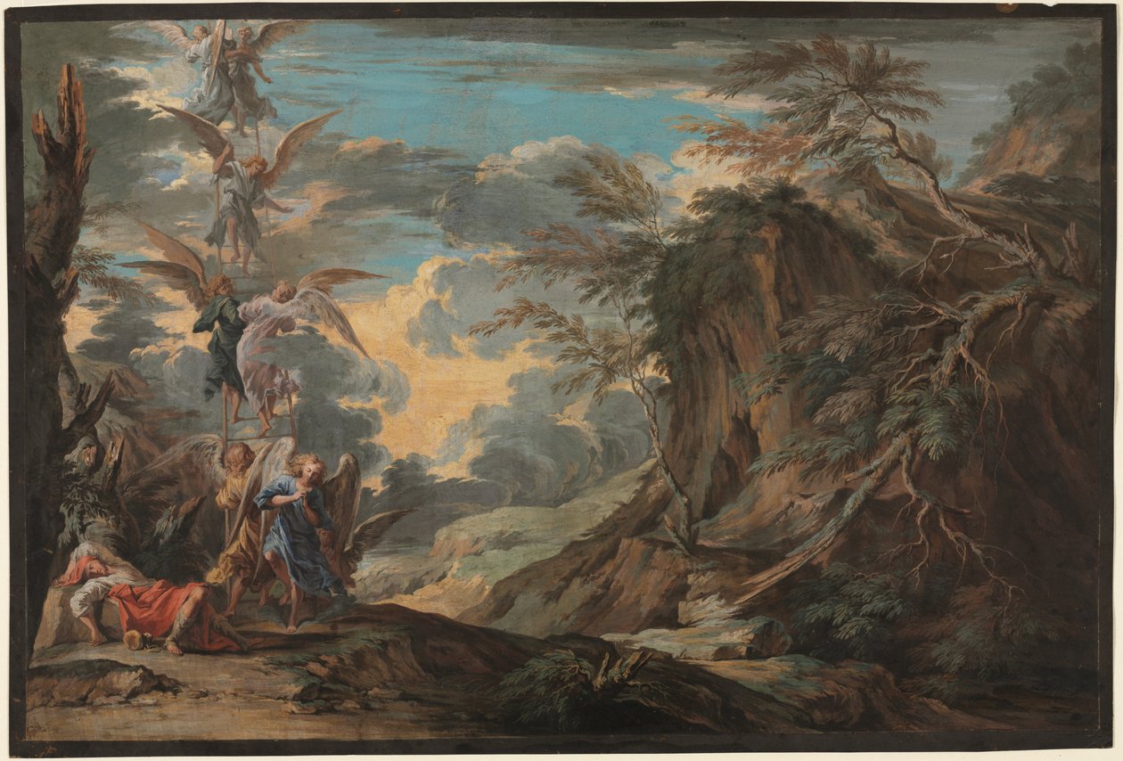 Jacobs drøm, ca. 1720 (gouache på brunt gedeskind) af Joseph Goupy