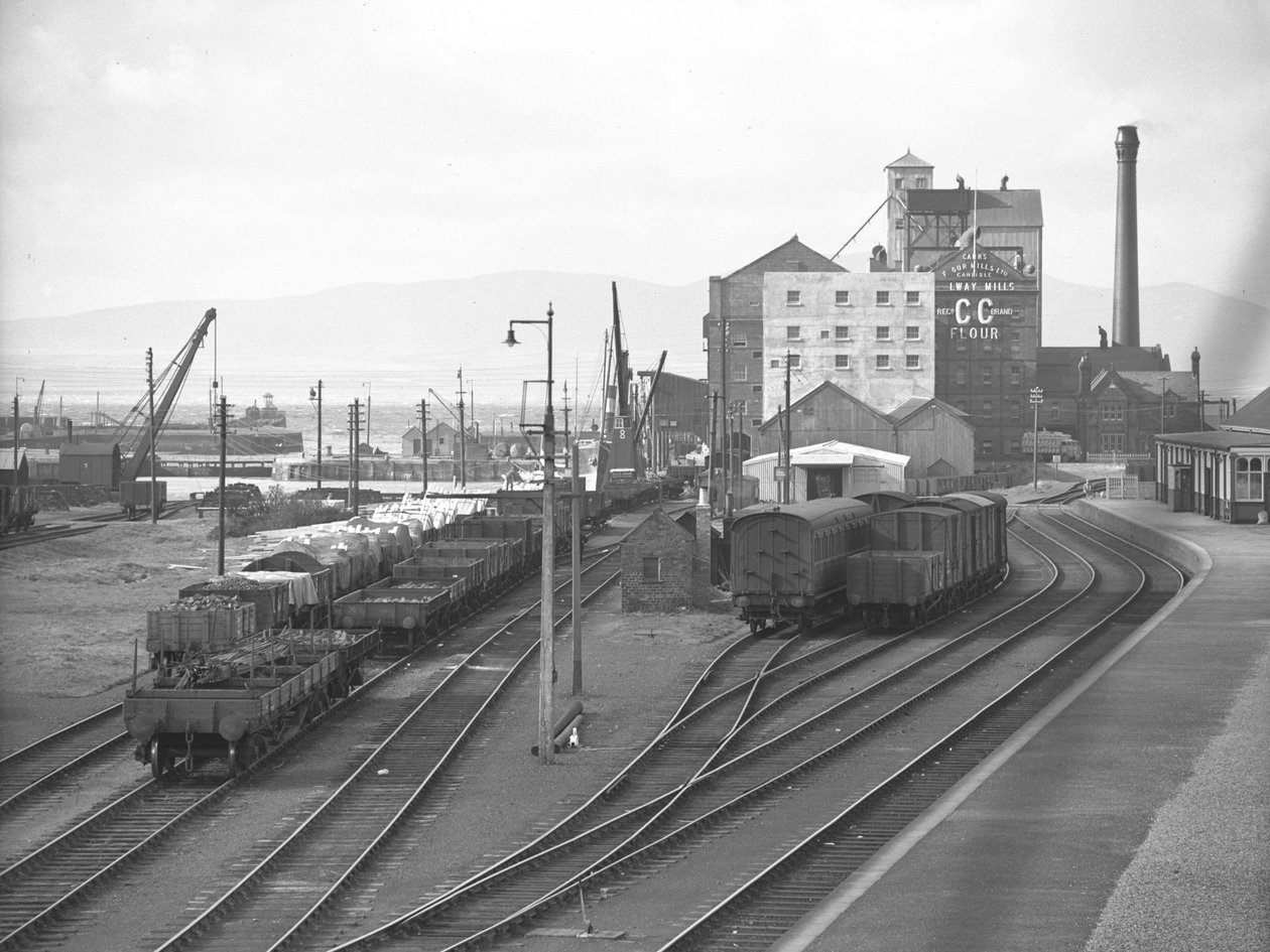 Udsigt til gods- og varevogne på sidespor ved Silloth Dock af Joseph Hardman