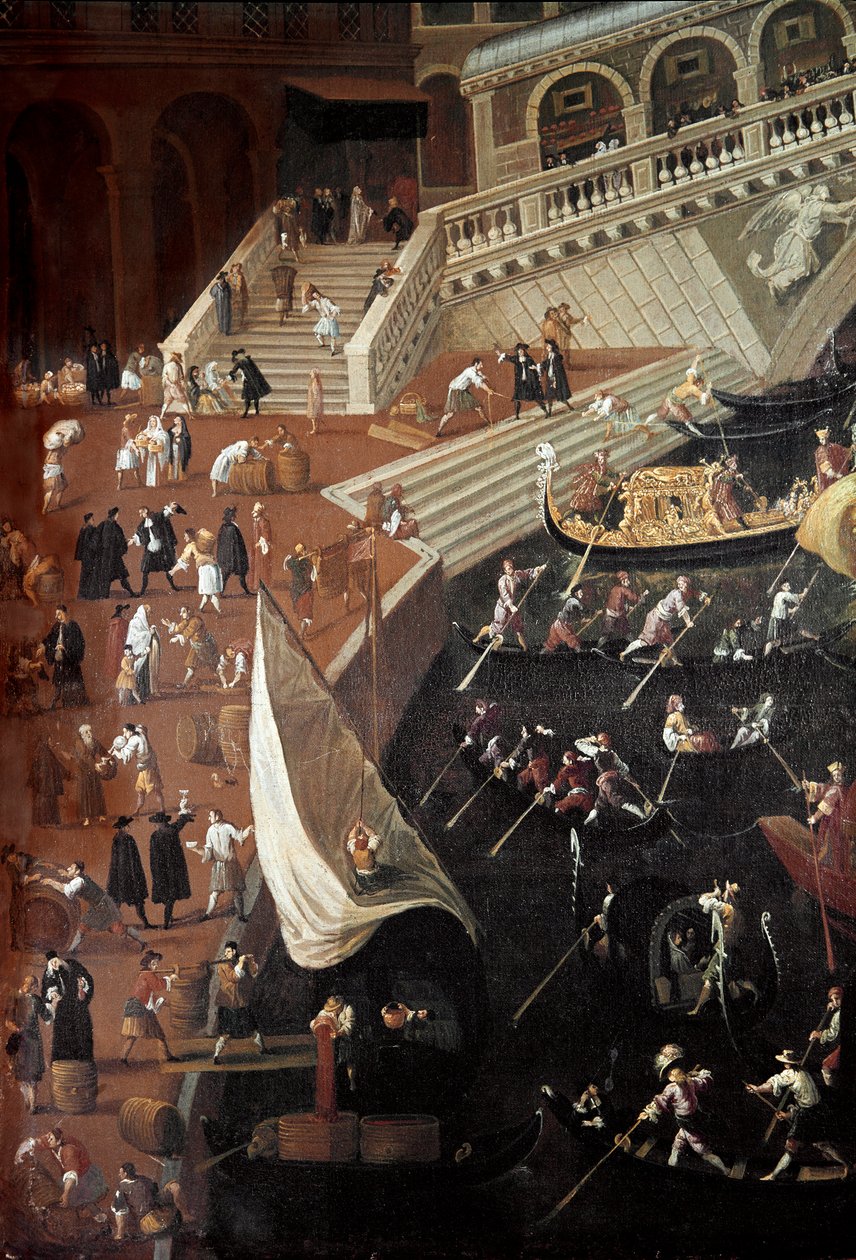 Regate ved Ponte di Rialto i Venedig, detalje af havnen (maleri af Joseph Heintz