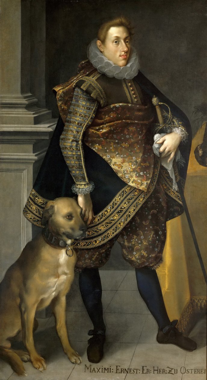 Ærkehertug Maximilian Ernest af Østrig 1583-1616 med en jagthund, 1604 af Joseph Heintz the Elder