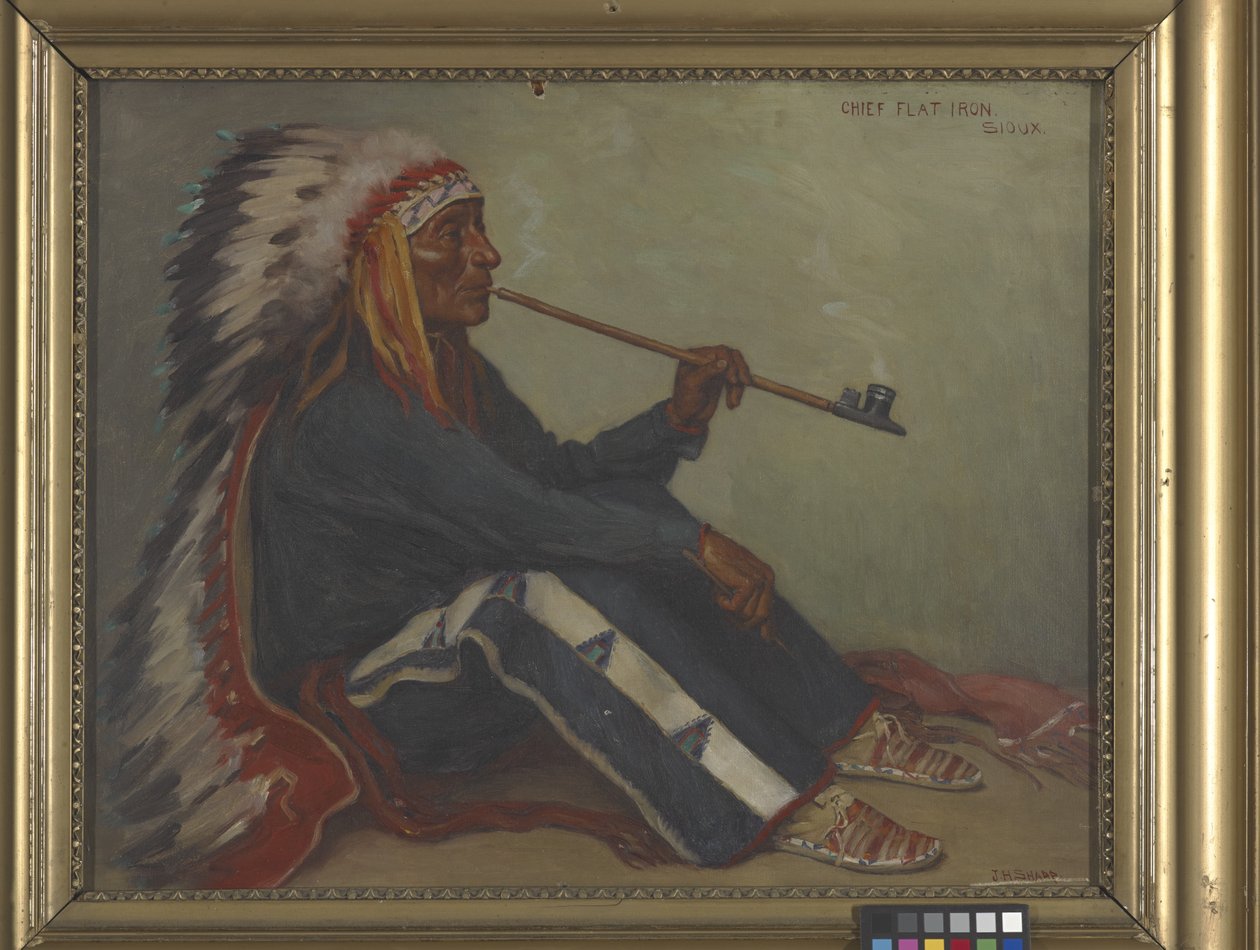 Høvding Flat Iron, Sioux (olie på lærred) af Joseph Henry Sharp