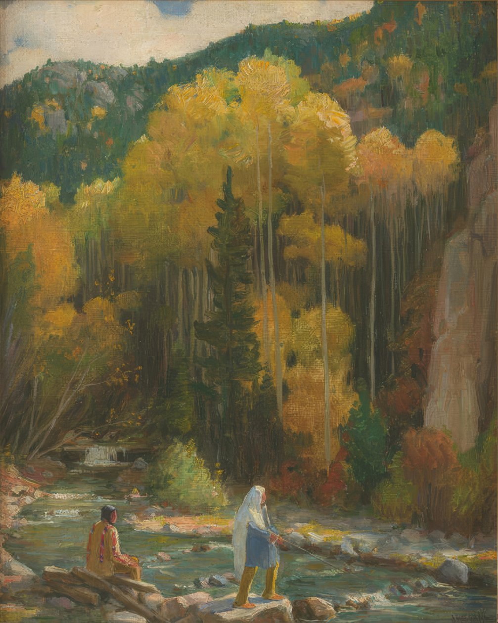Indianerfiskeri, Taos Canyon af Joseph Henry Sharp