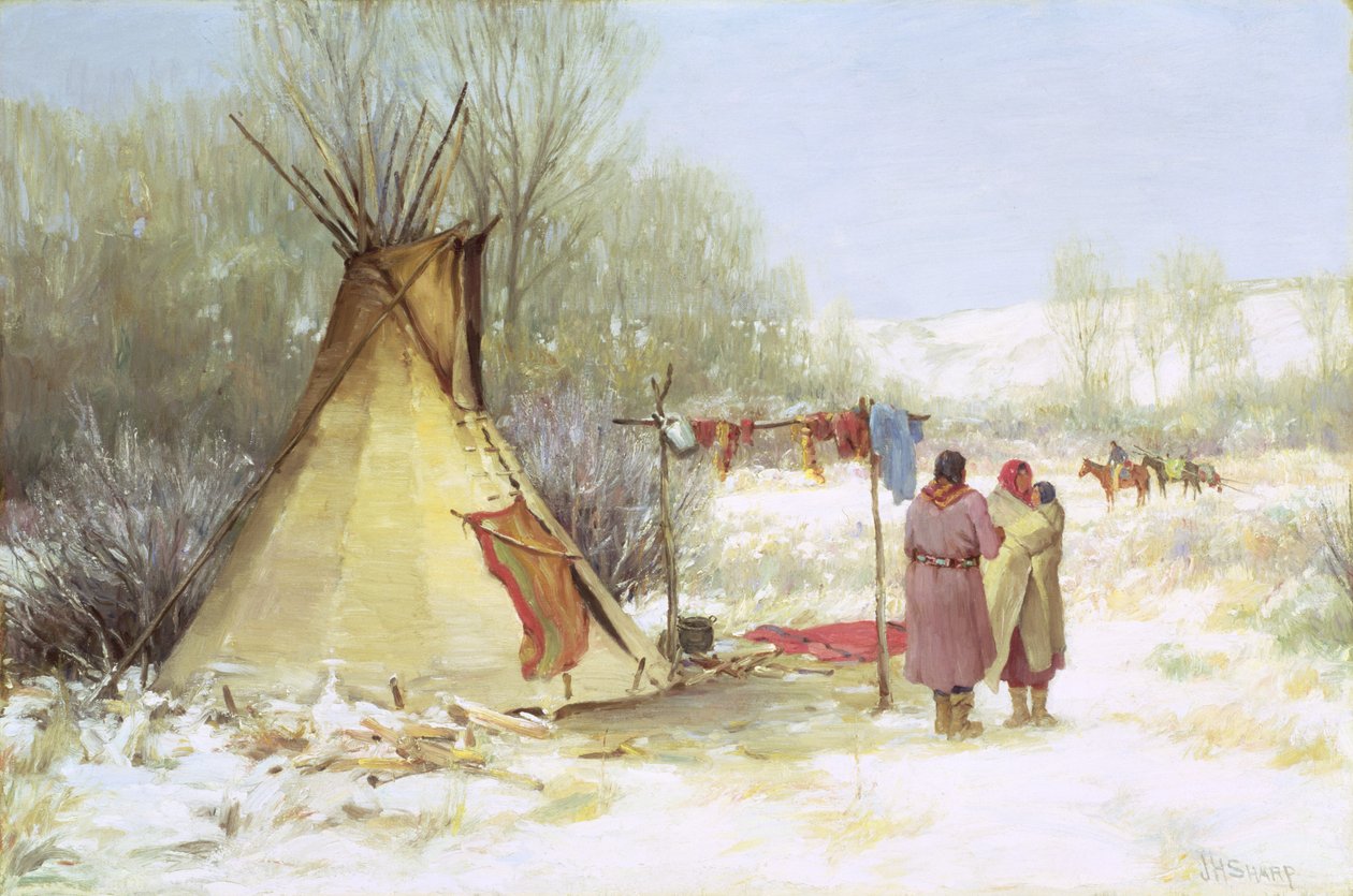 Indianere vender tilbage til en vinterlejr (olie på lærred) af Joseph Henry Sharp