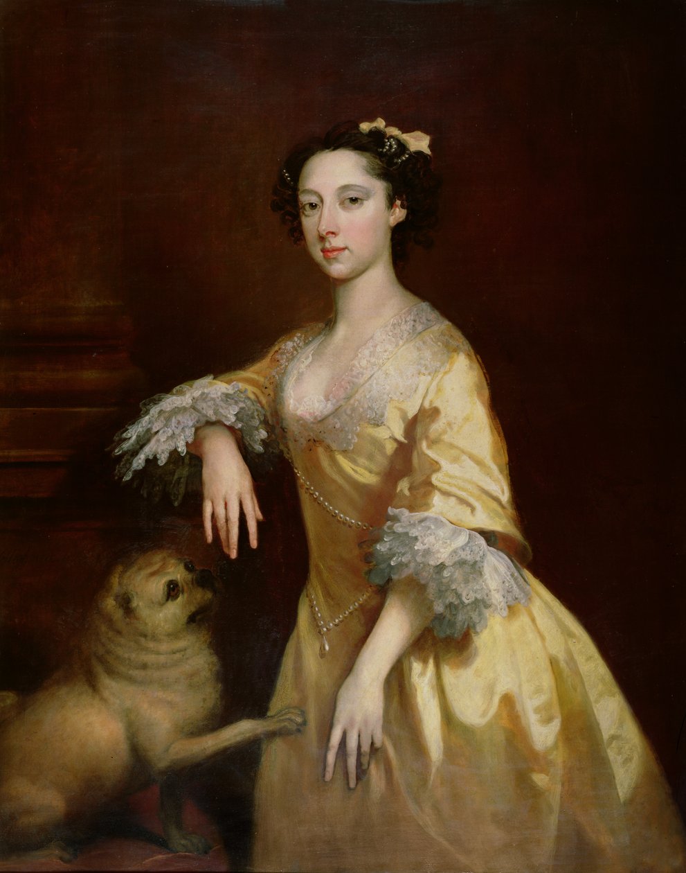 Dame med en mops hund af Joseph Highmore