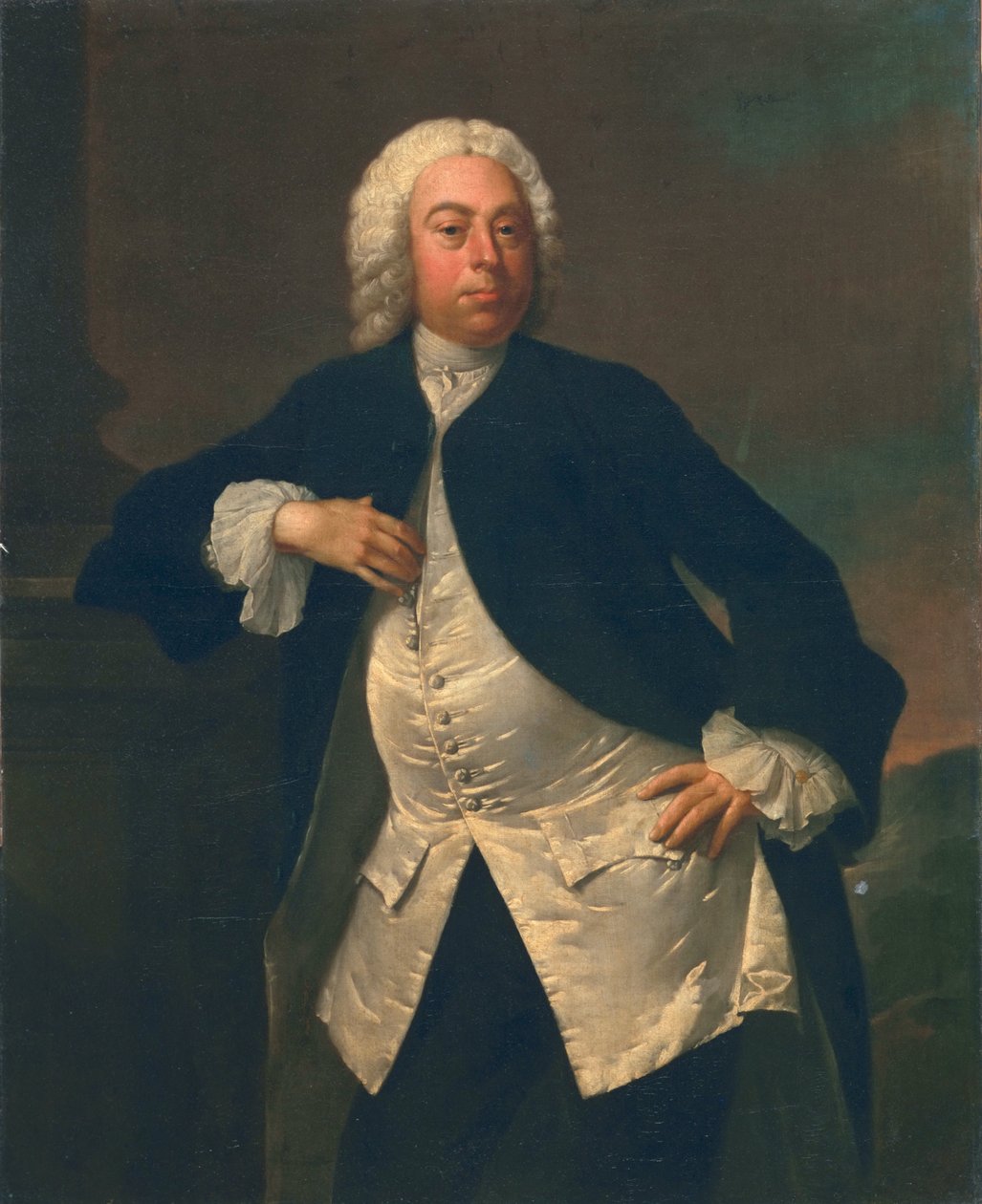 Mand i hvid silkevest, ca. 1745-50 af Joseph Highmore