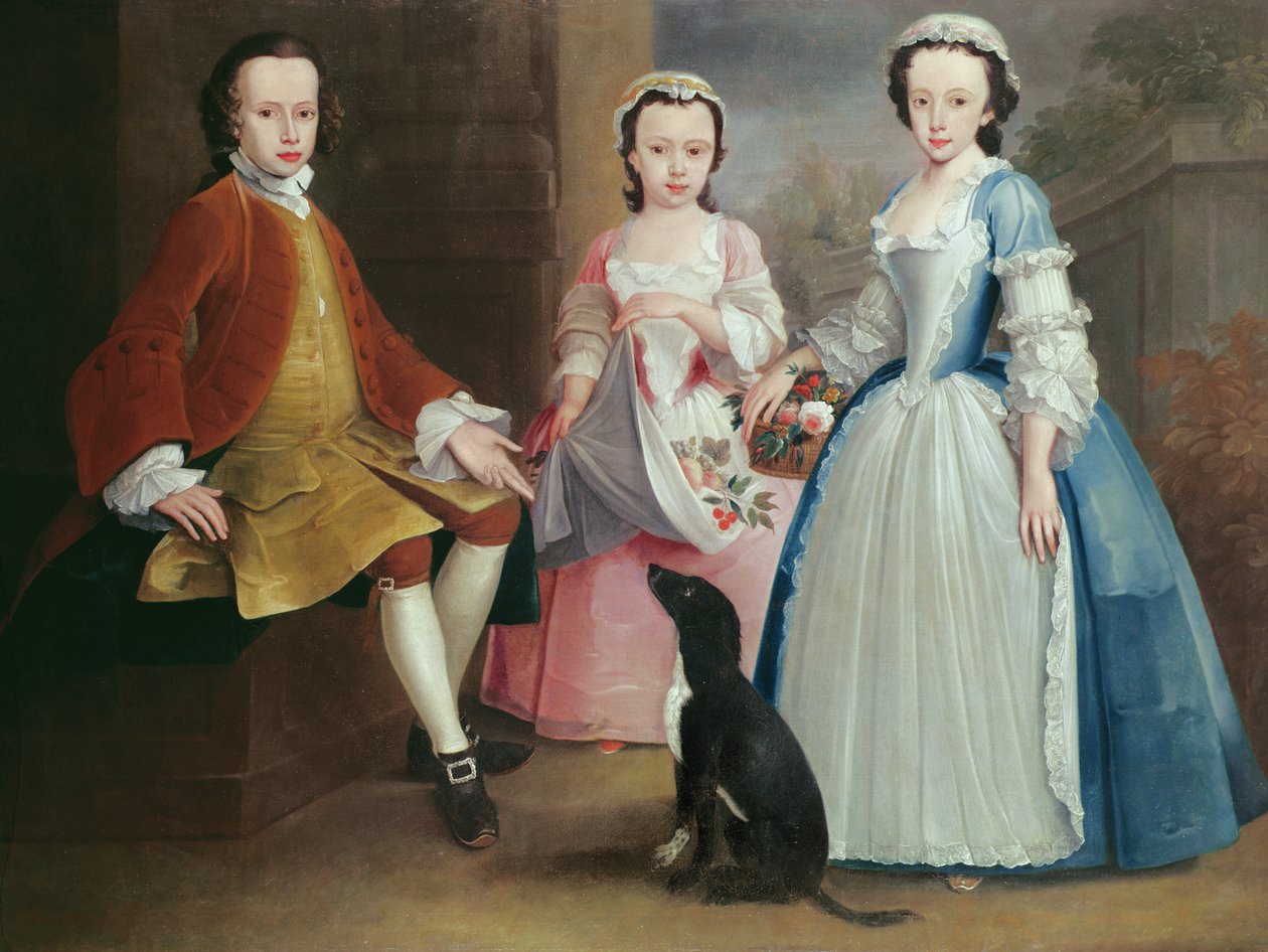 Sara, Anna og Evan Davies med deres hund af Joseph Highmore